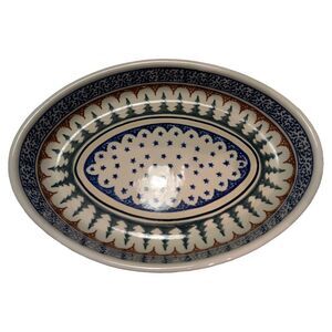 Boleslawiec Polish Pottery Christmas Tree Stars Oval Baking Dish 13.75 inx9.5in